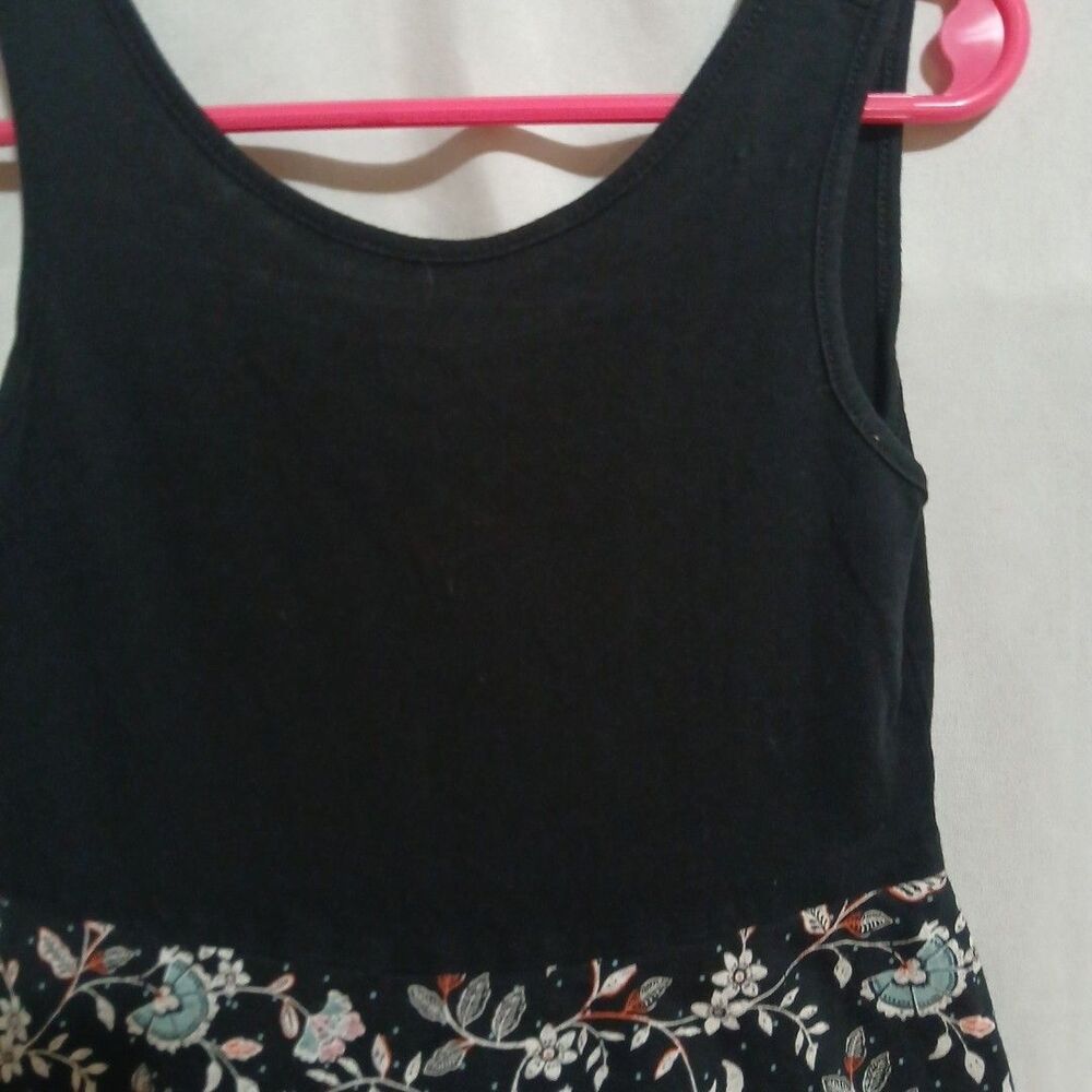 Old Navy Sleeveless Tank Dress Black & Floral Cotton Girls Size XS (5) - Picture 2 of 7